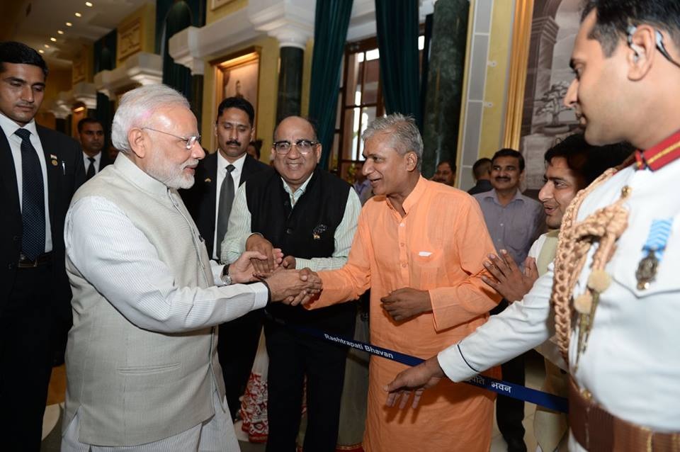 Yogi Dr Amrit Raj & his father Dr Rakesh Agarwal greeting
Respected Prime Minister Modi Ji in President House